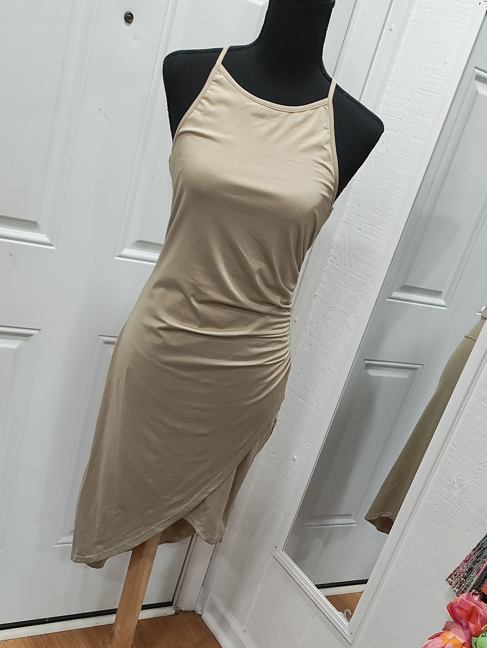 Halter High-Low Dress in Sand